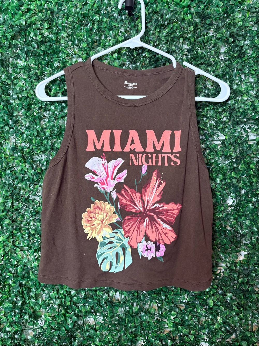 No Boundaries Brown Graphic 'Miami Nights' Floral Tank